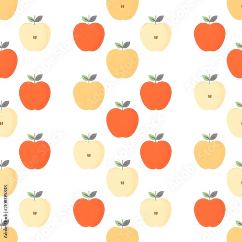 Seamless pattern with apples and peaches in orange and cream tones