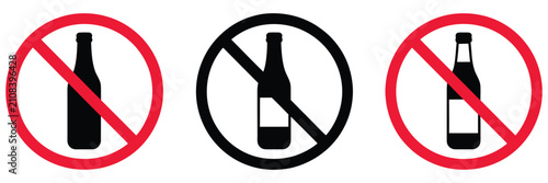 Fotografie No alcohol sign icons featuring prohibition symbols for alcohol free policies drinking restrictions safety awareness and responsible behavior, vector design