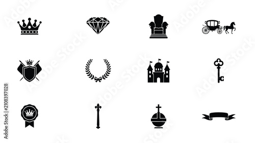 Cuadro en lienzo Elegant black and white royalty symbols set for luxury branding with prestigious