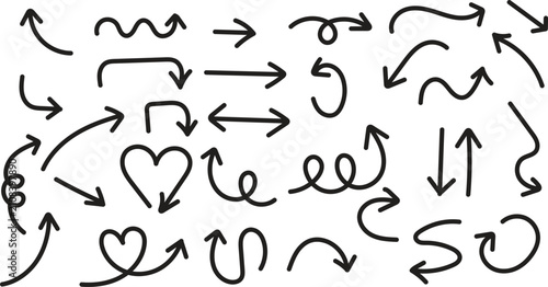 hand drawn arrows on white background for design elements