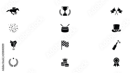 Schilderij op canvas Elegant black and white icons set celebrating triumph with symbolizing victory c