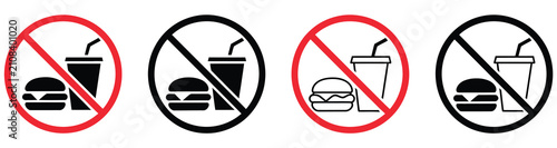 Obraz na plátne No food or drink allowed sign icons representing eating drinking restrictions safety policies workplace rules and public regulations, vector design