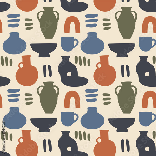Mid Century Ceramic Pottery Seamless Pattern