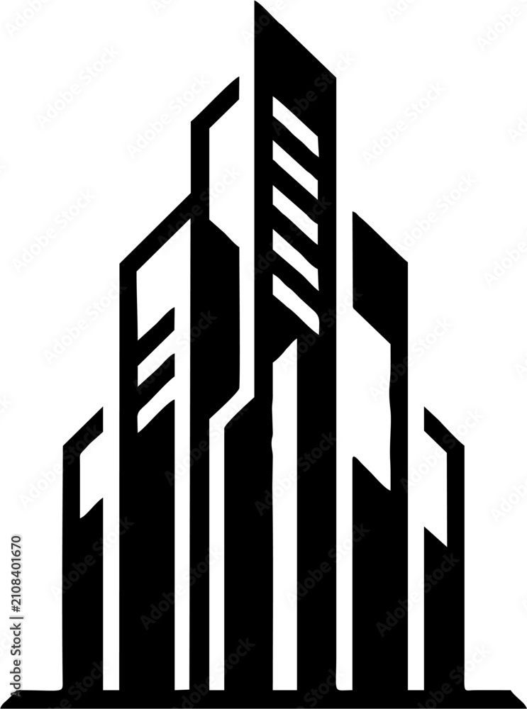 Obraz premium Minimalist Black City Skyscraper Skyline Icon Vector Illustration
