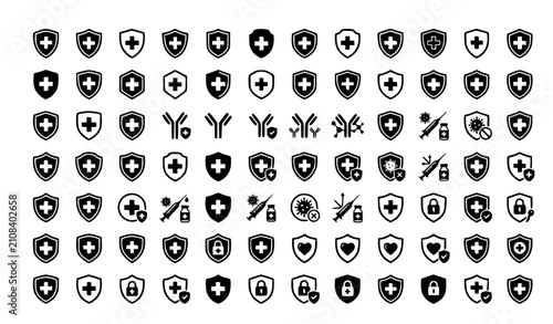 Foto Medical Shield Cross Immune Protection Healthcare Outline Vector Icon Set