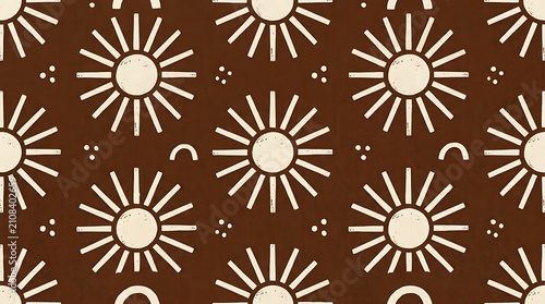 Seamless pattern with simple sun icons on a brown background