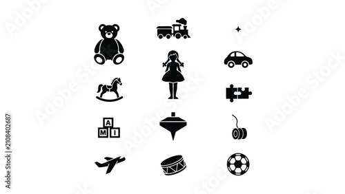 Konstfotografi Vintage black playtime icons set with showcases minimalist black white collectio