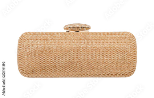Fotografie Elegant gold clutch purse with textured fabric and jeweled clasp for evening wea