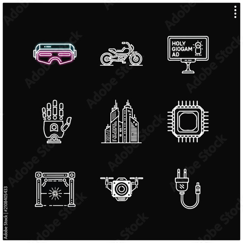 Collection of various technology icons.