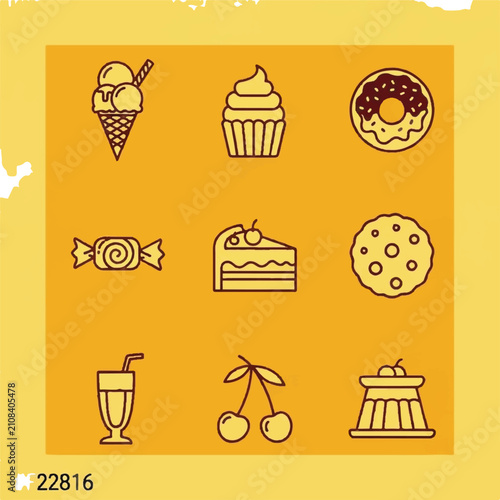 Colorful dessert icons in a row.