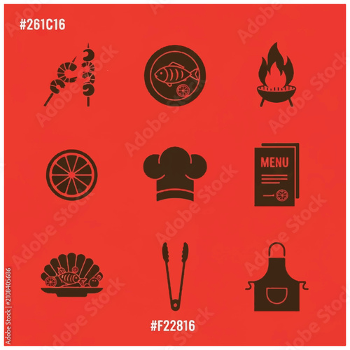 Cooking icons and kitchen tools.