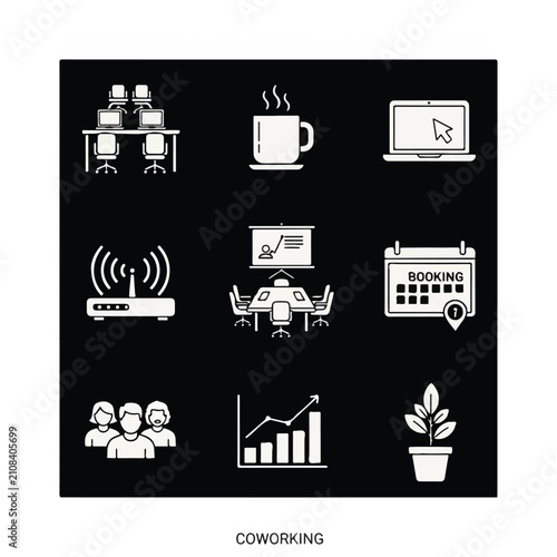 Coworking space icons and symbols.