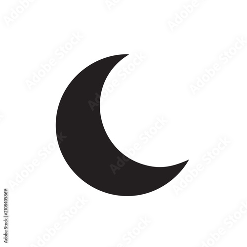 Black crescent moon icon isolated on white background.