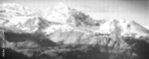 Abstract black and white mountain landscape square halftone pattern background
