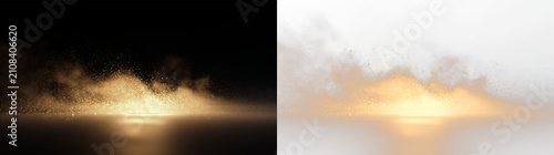 Foto Bright light source emits orange glow on transparent background with particles f