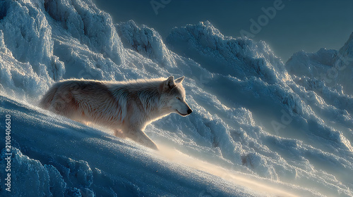 Fierce arctic wolf pack sprinting frozen wilderness Images