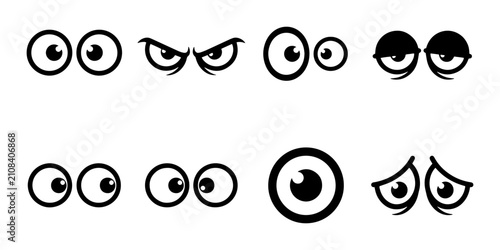 Konstfotografi 70 Diverse Cartoon Eyes Collection, Expressive Black and White Vector Icons for