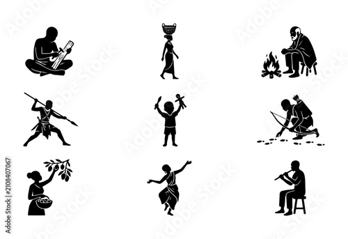 Foto 70 African Culture Silhouettes, Tribal People Icons, Traditional Activities & Li