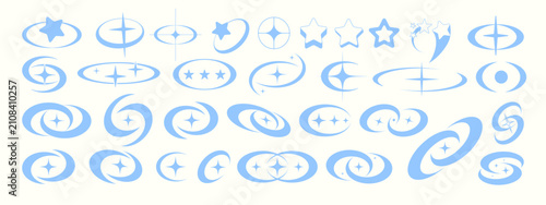 Set Of Y2k Stars Vector Design. Collection Of Sparkle Icons. Retro Acid Shine Graphic Elements.