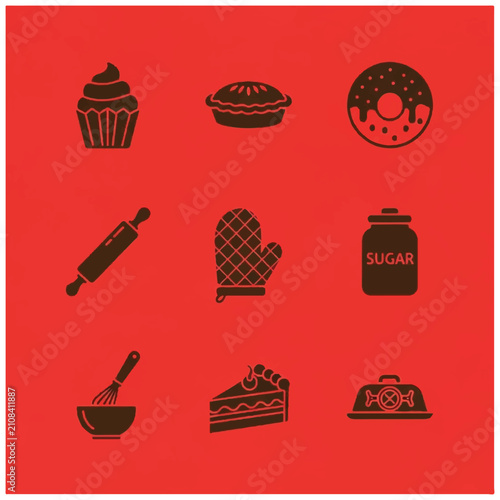 Variety of sweet baked dessert icons.