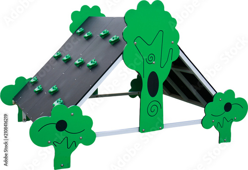 Quadro su tela The play set features a tent-like structure with a black climbing wall and green handholds set against a transparent background