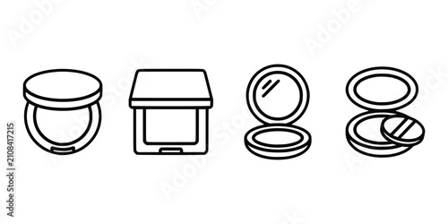 Foto Cosmetic powder compact case icon set including open and closed versions with mirror and makeup puff applicator line design