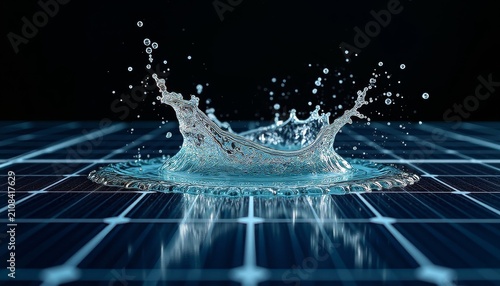 Dynamic Water Splash Crown on Solar Panel Surface for Sustainable Energy Innovation