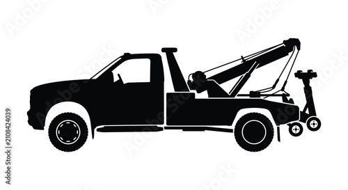 Billede på lærred Tow truck silhouette against a white background simplified vehicle illustration