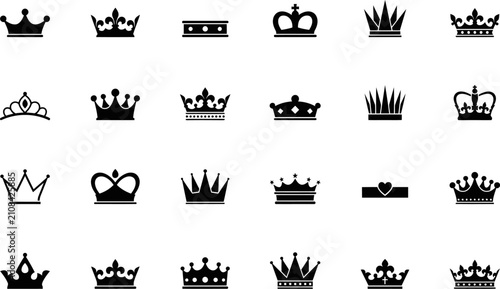 Tablou pe pânză Collection of black silhouette crown icons and royal emblems