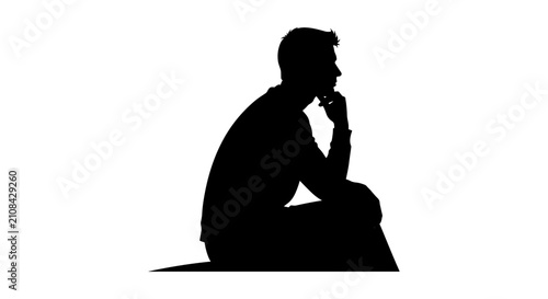 Schilderij op canvas Silhouette of Thoughtful Man Sitting in Reflection Pose.