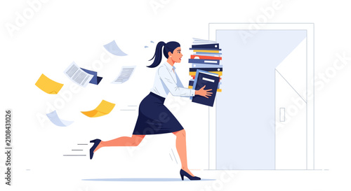Foto Woman Running with Books in Office.