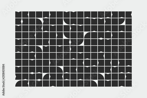 Foto Rectangular grid pattern with dark charcoal rounded shapes and negative space on