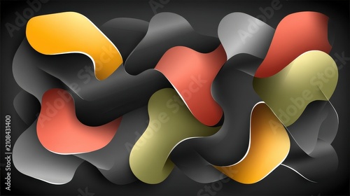 Abstract 3D Fluid Shape Illustration with Vibrant Color Palette and Shadow Effects