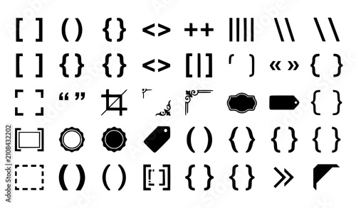 Schilderij op canvas Minimal Black Bracket Symbol Collection Editable Vector Set