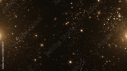 Luxury golden Christmas background with glittering gold particles, shiny stars and gently falling snow.. Full HD and looping festive animation.