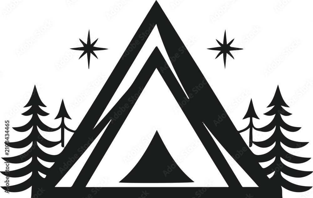 Obraz premium Minimal Evergreen Tree Emblem, Bold Black Outline, Balanced Forest Silhouette, Premium Commercial Vector 1