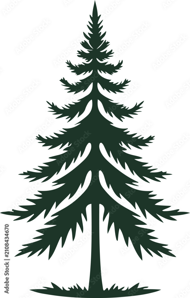 Obraz premium Minimal Forest Pine Silhouette Emblem, Bold Black Outline, Balanced Evergreen Geometry, Premium Svg Logo 1