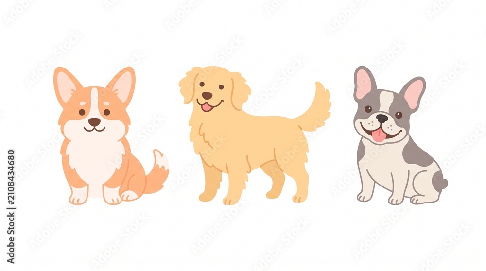 Fototapeta premium Flat Vector Dog Breeds Character Illustration Set