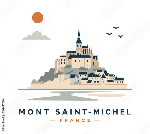 Mont Saint-Michel Minimal Travel Poster, France Flat Vector Illustration