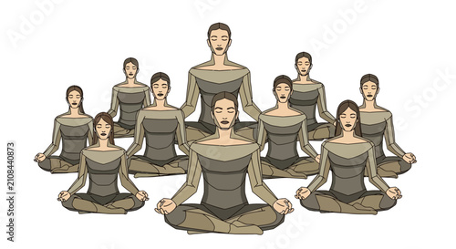 Group Meditation: Diverse People Practicing Yoga and Mindfulness in Serene Harmony