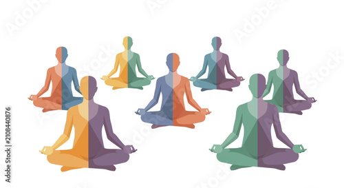 Group Meditation Colorful Silhouettes Lotus Pose Zen Harmony