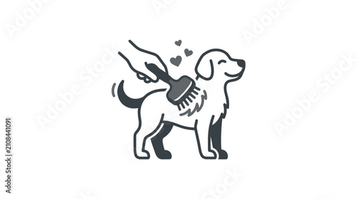Fotografie Dog Being Brushed By Hand.