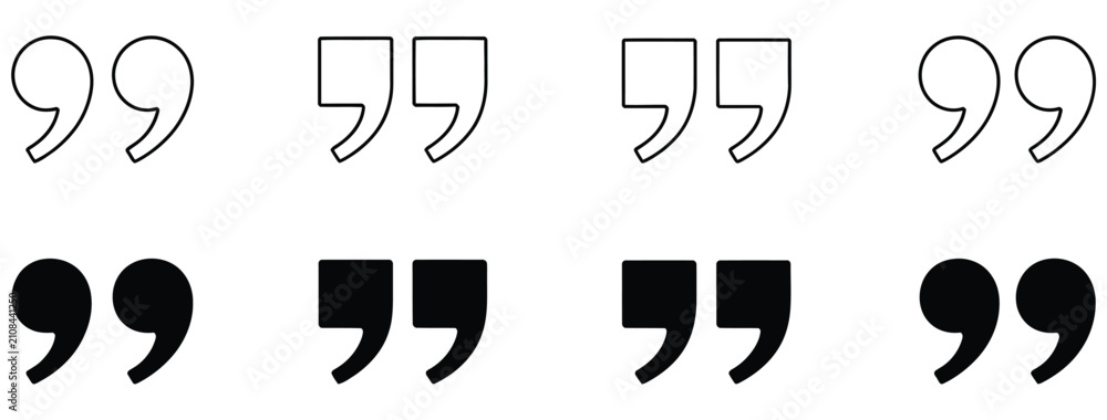 Fototapeta premium Quotation marks icon set representing inverted comma symbols for dialogue speech communication typography and written text, vector design.