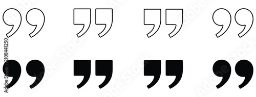 Quadro su tela Quotation marks icon set representing inverted comma symbols for dialogue speech communication typography and written text, vector design