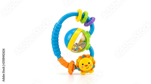 Colorful Lion Themed Baby Rattle Toy Isolated on White Background.