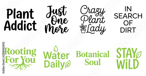 Foto Set of funny plant quotes and botanical typography designs for gardening enthusiasts and nature lovers Minimal Typography text bundle collection