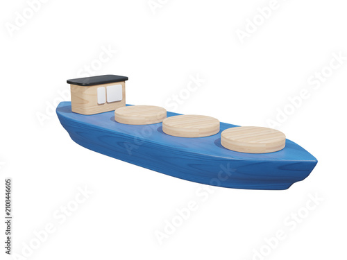 3D Render of a Blue Cargo Ship Toy