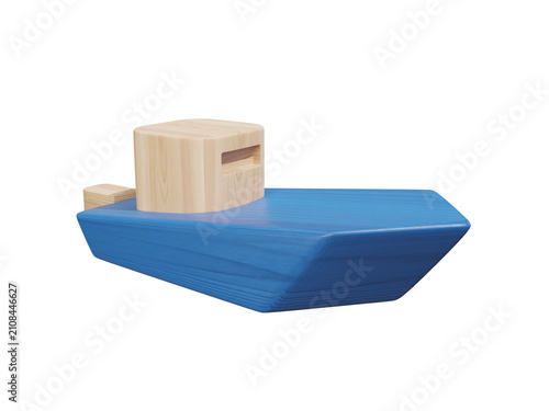 Wooden Toy Boat 3D Illustration