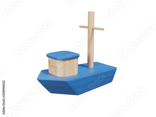 Wooden Toy Boat with Mast 3D render