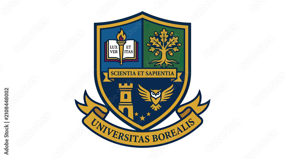 Naklejka premium Universitas Borealis Academic Crest Emblem Logo